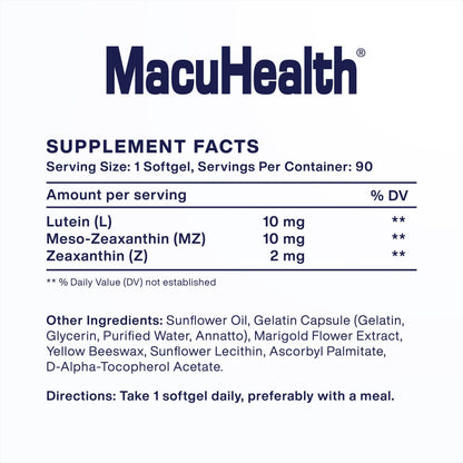 Macuhealth Triple Carotenoid Formula - Eye Vitamins for Adults - 90 Softgels, 3 Month Supply